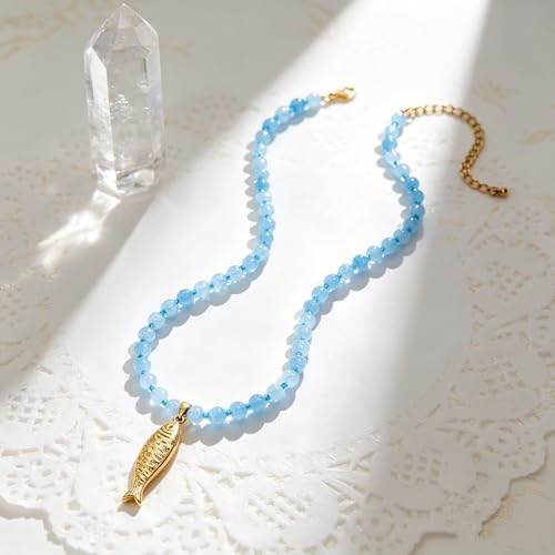 YUJIE Colorful Beaded Necklace for Women, Chunky Boho Choker with Large Gold Puffy Heart Pendant, Trendy Summer Beach Y2K Statement Jewelry Gift - color: sardine