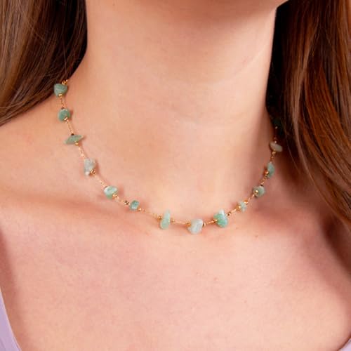 KYUNHOO 16.4 FT Green Raw Gemstones Jewelry Chain for Making Jewelry Crafts | Gold Plated Brass Chains for Necklace Bracelet DIY Thin Paperclip Link Natural Stone Chain with Clasps - color: Natural Stone-Green
