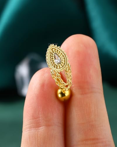 Belly Button Rings 14G Reverse Belly Navel Rings for Womne Gold Floating Navel Piercing Jewelry Stainless Steel - color: YG-Drop