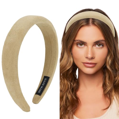 Ondder 1 Pack Khaki Padded Headbands for Women 90s Womens Headbands Soft Plain Fashion Puffy Headband for Girls Turban Wide Sponge Headband Head Bands Hair Bands Hair Accessories for Women Girls