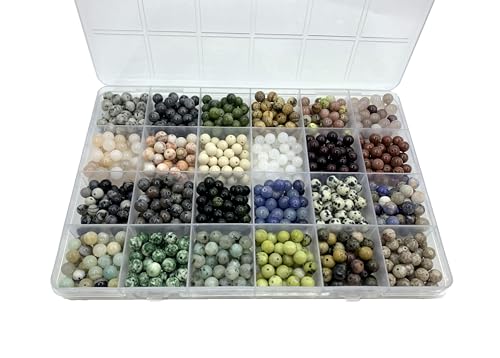 960Pcs 6mm Natural Gemstone Beads,1mm Hole Adult Jewelry Making - color: 6mm 24Color 03 Material-A