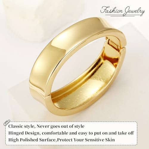 Chunky Gold Bangle Bracelets for Women, 14K Gold Plated Wide Cuff Bracelet | Stackable Open Cuff Bangles, Trendy Statement Jewelry Gift for Women - color: Gold-1