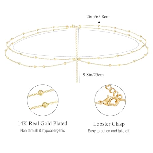 Yowivon Waist Chain for Women, 14K Gold Plated Body Chain, Dainty Cuban Layered Belly Beads Chains, Waterproof Adjustable Sexy Bikini Beach Jewelry Accessories Daily Belts Gifts - style: 1Pcs-Bead