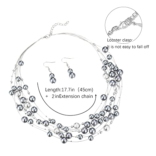 FULU AUTUMN Layered Pearl Necklace Multi-strand Pearl Choker Necklaces for Women Beaded jewelry for Wedding Parties - color: 37-Grey