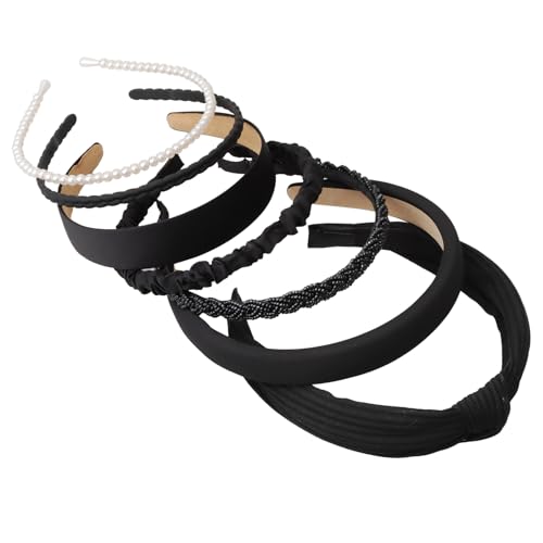 7pc Black Headbands for Women Girls Headbands Set, Non Slip | Solid Head Bands for Women's Hair Diademas Para Mujer De Moda - color: Black