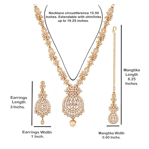 Touchstone Indian jewelry sets for women maang tikka wedding guest gold necklace bollywood jewellery set pageant elegant prom bride accessories western crystal chunky rhinestone necklaces - color: 4 White in gold plating pearl drop