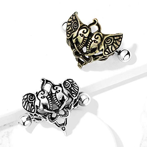 Two Elephants 316L Surgical Steel Nipple Shield Ring - style: 14 GA, Length: 14mm, Ball: 5mm, Antique Silver