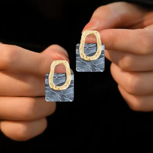 70s 80s Acrylic Hollow Round Geometric Dangle Drop Earrings Retro Square Oval Stud earrings For Women - style: Grey