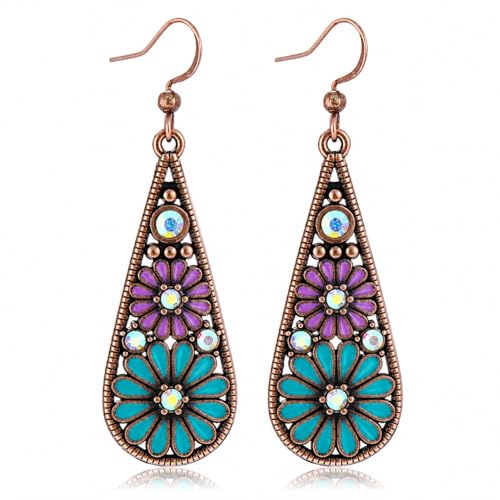 Colorful Green Teardrop Earrings for Women - Bohemian Style Enamel Dangle Earrings Lightweight Fashion Jewelry for Daily/Wedding/Party - color: Blue Purple