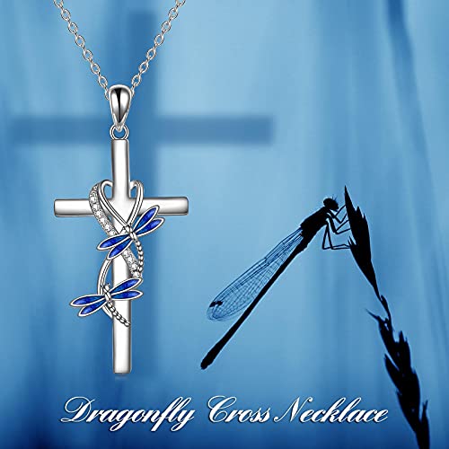 POPLYKE Cross Necklace for Women 925 Sterling Silver Cross Pendant Necklace Animal Jewelry Christmas Gifts for Women Mother Grandma - style: Dragonfly