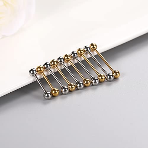 GAGABODY 5 Pairs Nipple & Tongue Rings - 14G Surgical Steel Screw Barbell - Straight, 12mm-20mm - color: Silver+Gold