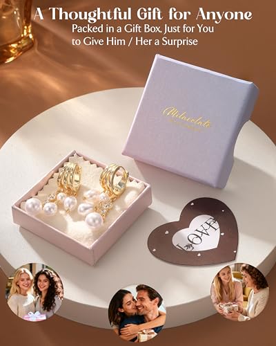 MILACOLATO 925 Sterling Silver Dangle Earrings for Women Hypoallergenic | Trendy 14K Gold Plated Triple Huggie Hoop Earrings Dainty Chain Drop Cubic Zirconia Earring Statement Hoops Fashion Jewelry - color: Pearl Chain New