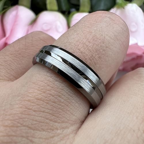 TUTISS 6mm 8mm Silver/Black/Blue/Gunmetal/Gold/Rose Gold Tungsten Rings for Men Women Fashion Engagement Wedding Bands Matte Finish Beveled Edges Comfort Fit - color: 6mm Gunmetal Brushed