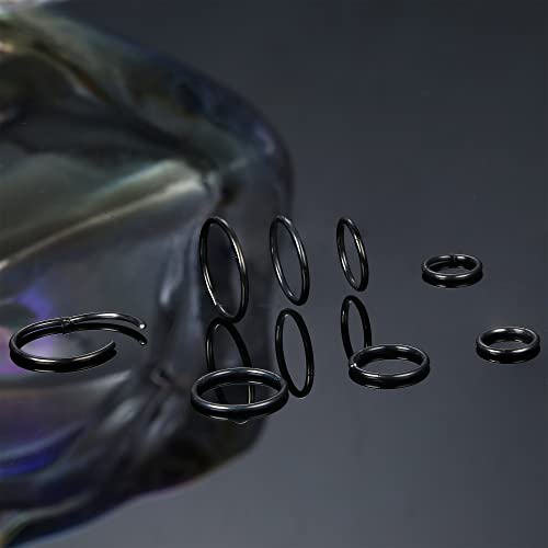 LOYALLOOK 8Pcs G23 Titanium Hinged Clicker Segment Nose Rings Hoop Septum Nose Lip Ring Hoop for Women Men Helix Cartilage Daith Tragus Sleeper Earrings Body Piercing Improved 16G - color: 18G-Black
