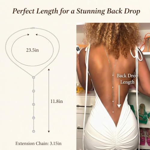 Back Necklace for Backless Dress Rhinestone Body Chain Jewelry for Women Backdrop Necklace Bridal Dress Crystal Wedding Jewelry Gift - color: A2:silver back necklace