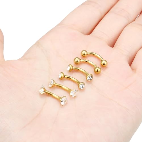 14G Small Belly Button Ring Piercing Jewelry 316L Stainless Surgical Steel Tiny Internally Threaded Navel Rings Belly Button Ring Piercing Jewelry for Women 14 Gauge Hypoallergenic - color: Gold-8MM Bar-Clear CZ