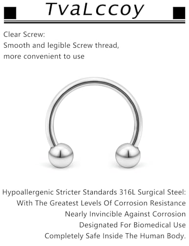 20/18/16/14G Horseshoe Septum Nose Lip Rings Smile Piercings 6/8/10/12/14/16mm Cartilage Helix Daith Earrings Surgical Steel Jewelry for Women Men - size: 16g*9/16in(14mm)