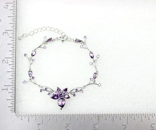 Faship Gorgeous CZ Crystal Floral Necklace Earrings Set - color: Purple / Matching Bracelet