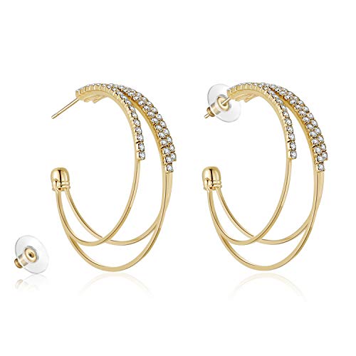 Kruckel Hoop Earrings Gold Earring for Women Round Crystal Cubic Zirconia Wedding Jewelry Birthday Gift Retirement Dangle Cute Dangling Big Large Long