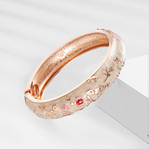 UJOY Cloisonne Indian Bangle Colored Crystal Plated Hinge Cuff Bracelet Hollowed Bird Enamel Jewelry Gift 55C49 - color: A11-2 Pcs/set-Cream White