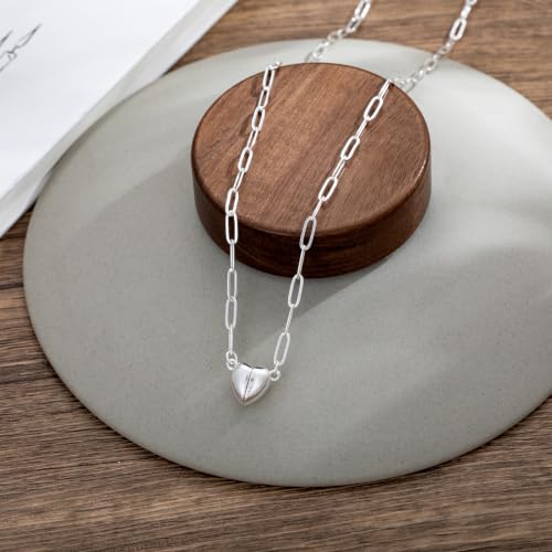 Robaice 14K Gold Plated Heart Pendant Necklace for Women | Simple non-tarnish heart jewelry for everyday wear, anniversaries, birthdays or meaningful gifting - color: Paperclip Chain, Silver