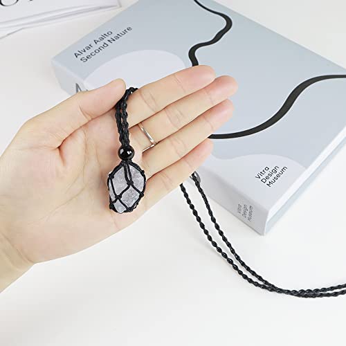 weryerker Natural Gemstone Pendant Necklace Healing Crystal Stone Pendant with Hand-Woven Rope Adjustable for Women Men - color: 1pc Blue Celestite