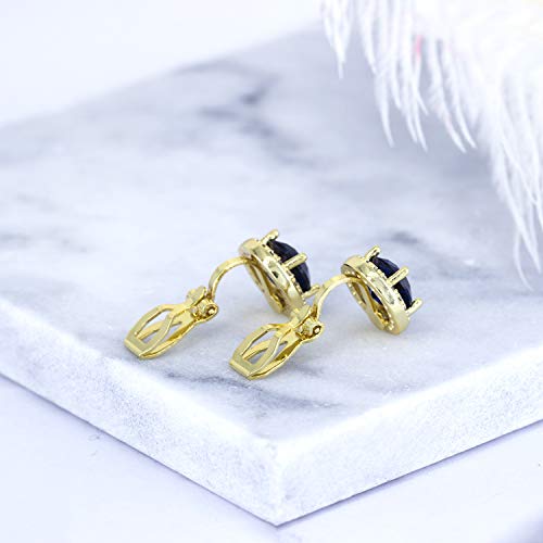 YOQUCOL 8MM Cubic Zirconia Crystal Clip On Stud Earrings Round Non Pierced Earrings for Women - color: Gold-Blue