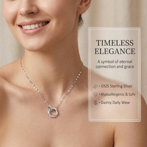 925 Sterling Silver Silver Necklace for Women,Dainty Minimalist Cubic Zirconia Twist Ring Necklace,Hypoallergenic Stainless Steel Chain Jewelry,Trendy Daily Wear & Giftin