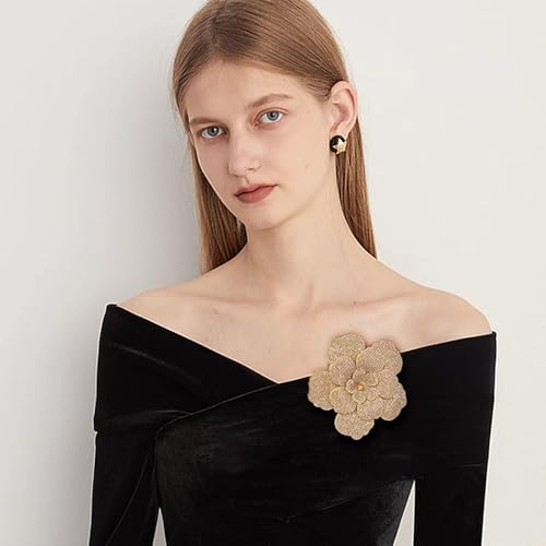 Rhinestone Flower Brooch Pin for Women Men Elegant Sparkly Crystal Camellia Floral Lapel Pins Shawl Dress Suit Clothes Accessories Wedding Party Fashion Jewelry 105mm - color: Rose Gold