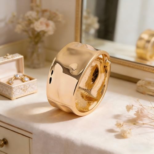 Exquisite and Stylish Gold Bracelet, Fashion Jewelry, Women's Gold Accessories – Ideal Gift for Mom, Wife or Girlfriend - style: Hammered Wide Cuff Bracelet