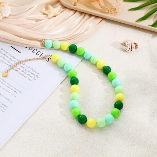 Chunky Beaded Necklace for Women 16mm Round Bead Resin Modern Statement Necklace Jewelry Accessories - color: colorful 05