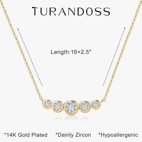 Turandoss Cubic Zirconia Necklace for Women, 14K Gold Plated Necklace | Gold Choker Necklace for Women, Trendy CZ Pearl Necklace, Simple Wedding Prom Jewelry, Bridesmaids Gifts - color: 5 Round Zircon