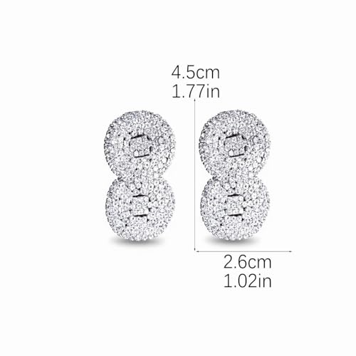 Rhinestone Earrings Dangling for Women Sparkly Silver Dangle Earrings Girls Long Chandelier Earrings Tassel Lightweight Ear Studs Cubic Zirconia (KE001S-W) - color: Double Circle BXE009S