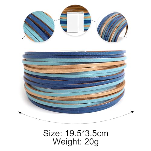 Fesciory Leather Wrap Bracelets for Women, Boho Western Layered Jewelry | Layered leather cuff bracelets, Easy on and off, Boho western style, Daily wear, Gift for women - color: Blue 4