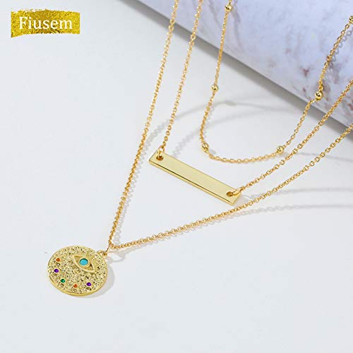 Fiusem Gold Plated Layered Necklaces for Women, Dainty 14K Gold Plated Pendant Necklace and Choker Necklaces for Women - style: Layered Evil eye