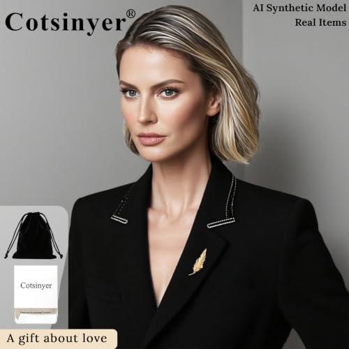 Small Rose Flower Feather Brooch Pin, Lapel Pin Men Women Suit | Classic Simple Metal Jewelry, Collar Shirt Clothes Blazer Coat Jacket Vest Hat Dress, Wedding Boutonniere, Velvet Pouch & Box - color: Gold