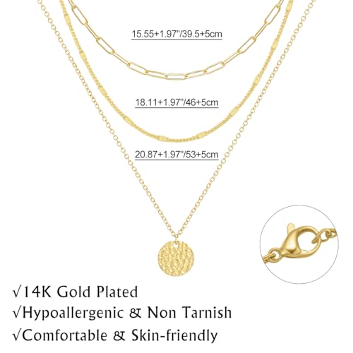 Yowivon Layered Gold Necklaces for Women, Dainty 14K Gold Plated Pendant Necklace, Non Tarnish Cubic Zirconia Stack Choker Necklace, Adjustable Hypoallergenic Trendy Jewelry Gift for Her - style: Gold-Coin Pendant