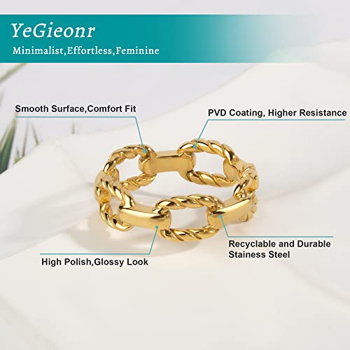 YeGieonr Gold Rings for Women Non tarnish Stainless Steel Womens Rings Dainty 18K Gold Plated Rings - color: Chain, size: 9