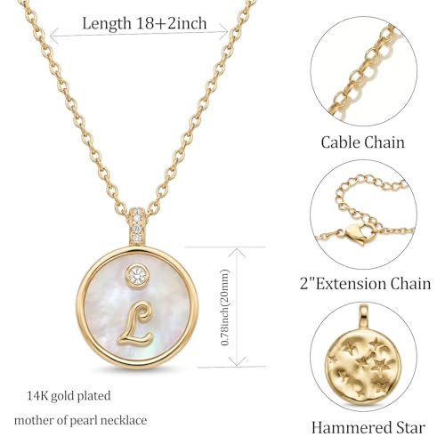 Initial Necklaces for Women Mother of Pearl Gold Letter Necklace Pendant - color: Letter L