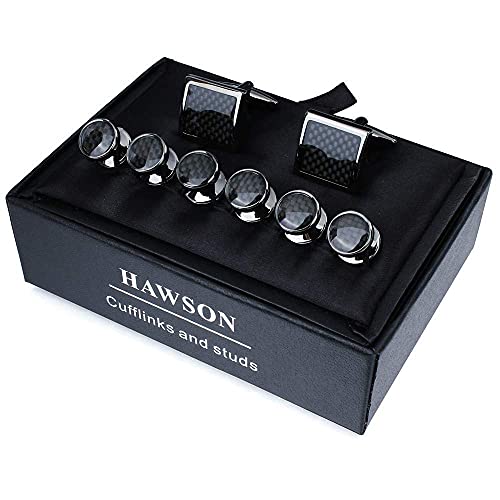 Mens Cufflinks and Tuxedo Studs Set in Gift Box (Carbon Fiber), Jewelry or Accessories in Gold Silver Black Tone, Matching with Shirts Vest and Bow tie, Suitable for Birthday Wedding Anniversary - color: Black / Gun Plated