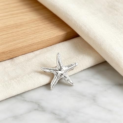 Textured Starfish Brooch Pin Minimalist Metal Lapel Pin Decorative Accessory for Jackets, Scarves & Dresses (Silver)