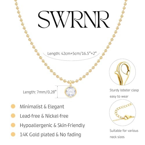 Gold Necklace for Women, Dainty 14K Gold Plated Pendant Necklaces for Women Trendy Simple Choker Chain Cubic Zirconia Circle/Interlocking/Sun/Pearl Necklace Fashion Jewelry Charm Gifts - color: CZ Pendant-1