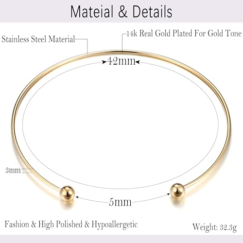 Sanfenly Choker Collar for Women 14K Gold Plated Silver Stainless Steel Metal Collar Choker Necklace Statement Open Cuff Bangle Necklace for Women - style: Open Gold with Ball Ends