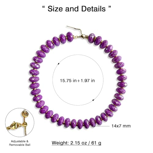 Colorful Chunky Acrylic Beaded Choker Necklaces for Women | Multicolor Faceted Beads, Sturdy Metal Chain, Adjustable Detachable, Lightweight, Summer Boho, Sparkly Statement Jewelry Gift - color: Purple