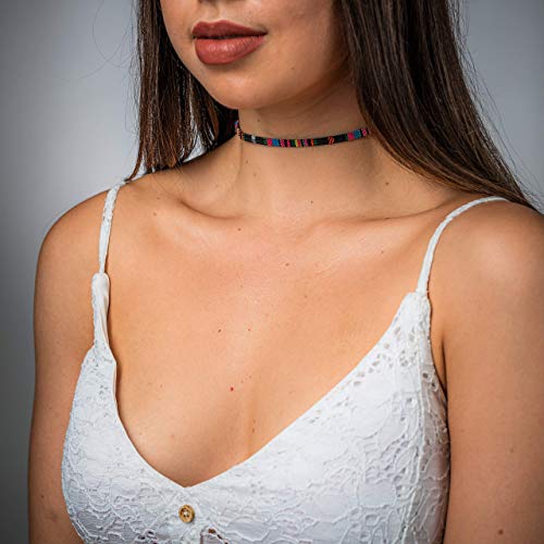 Made by Nami Boho Choker for Women and all Genders Waterproof & Adjustable Surfer Necklace Choker for Pride Parade & Hippie Festival - color: Black-Pink