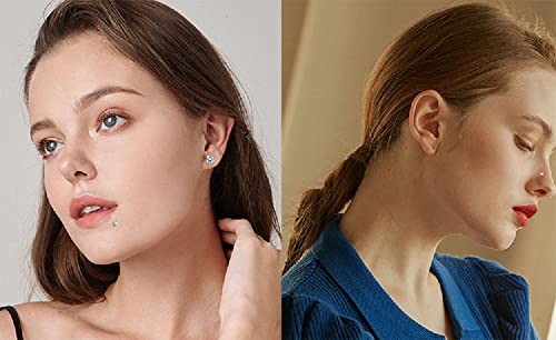 16g CZ Labret Cartilage Tragus Monroe Lip Nose Helix Diamond Studs Earrings for Women Men Stainless Steel Cubic Zirconia Piercing Jewelry 2mm 3mm 4mm 5mm 4 Pairs Set - style: silver