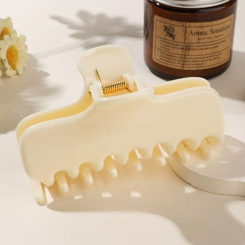 Ivyu 4-Inch Large Rounded Rectangle Hair Claw Clip for Women, Strong Hold | Smooth rounded teeth and a strong spring provide a secure hold for full updos on fine to medium hair. - color: Milk white