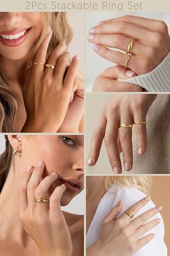Gold Rings for Women Men Non Tarnish, Waterproof Chunky 14K Gold Plated Dainty Stackable Rings Trendy Statement Pinky Thumb Rings Engagement Eternity Wedding Band Ring Stacking Gold Jewelry Size 3 4 5 6 7 8 9 10 11 - color: Silver, size: 6