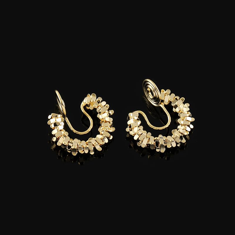 Clip On Hoop Earrings for Women Not Pierced Gold Silver Large Chnky Square Twisted Comfortable Coil Hoop Clip On Earrings - color: Metallic Gold