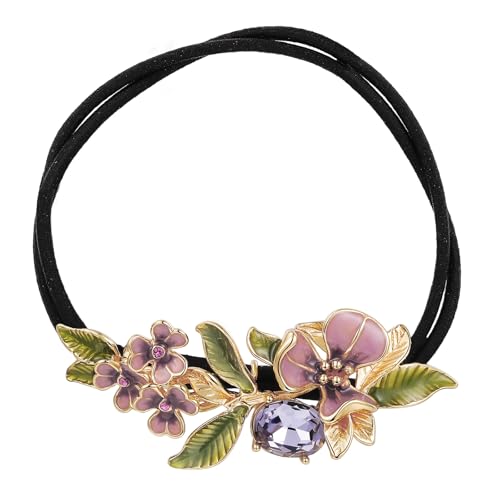Irises Flower brooches and pins for women, Hand-driping Oil brooch pins inlaid with artificial crystals, SHE'S FREE STYLE JUST FOR YOU Green leaf safety pins enameled jewelry pins and brooches - color: Blue Double Elastics